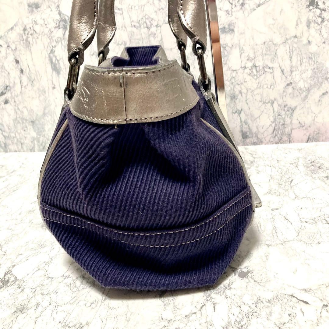 BURBERRY LONDON BLUELABEL Hand Bag Tote Purse Canvas Leather Purple Authentic