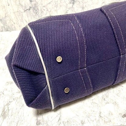 BURBERRY LONDON BLUELABEL Hand Bag Tote Purse Canvas Leather Purple Authentic
