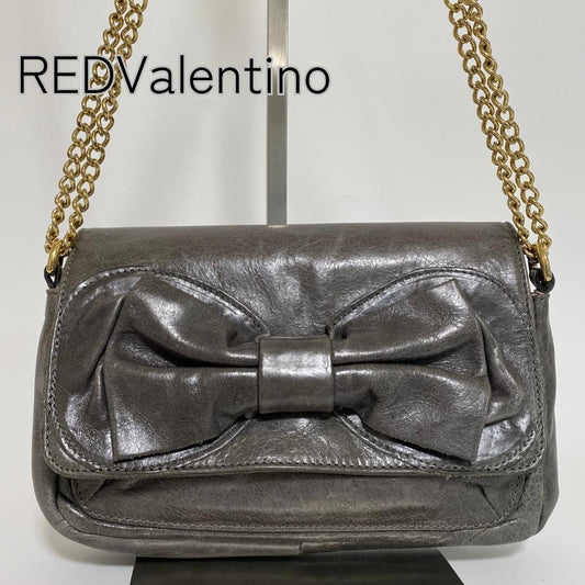 RED VALENTINO Shoulder Bag Purse Leather Gray Authentic
