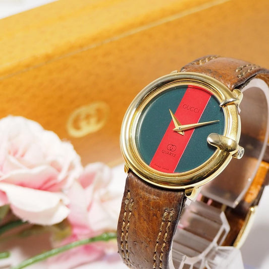 GUCCI Quartz Watch Wristwatch Sherry Line Gold Green Red Women's Authentic