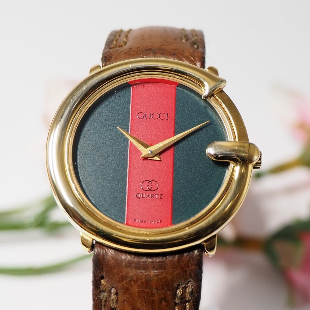 GUCCI Quartz Watch Wristwatch Sherry Line Gold Green Red Women's Authentic
