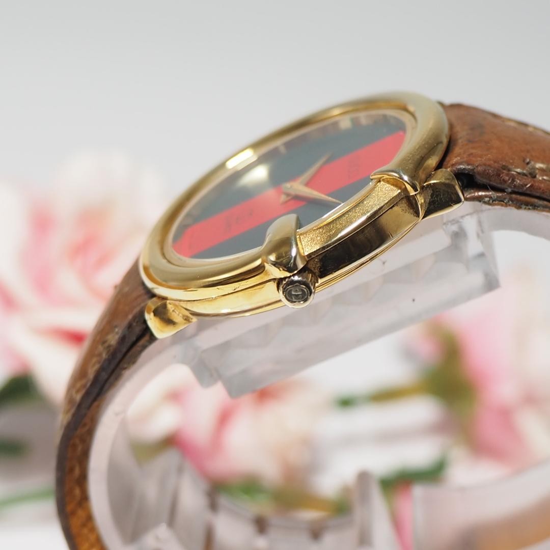 GUCCI Quartz Watch Wristwatch Sherry Line Gold Green Red Women's Authentic