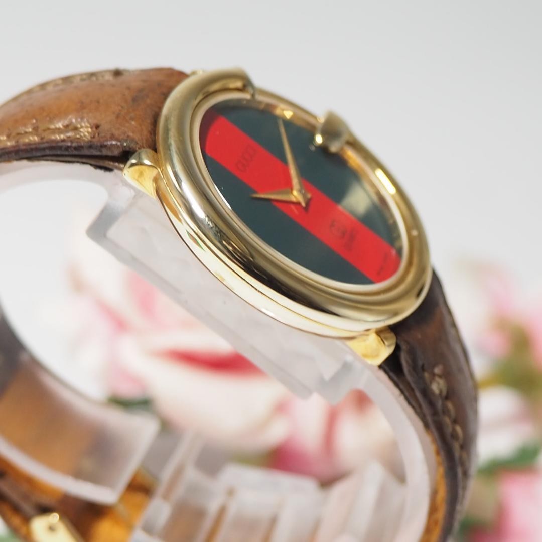 GUCCI Quartz Watch Wristwatch Sherry Line Gold Green Red Women's Authentic