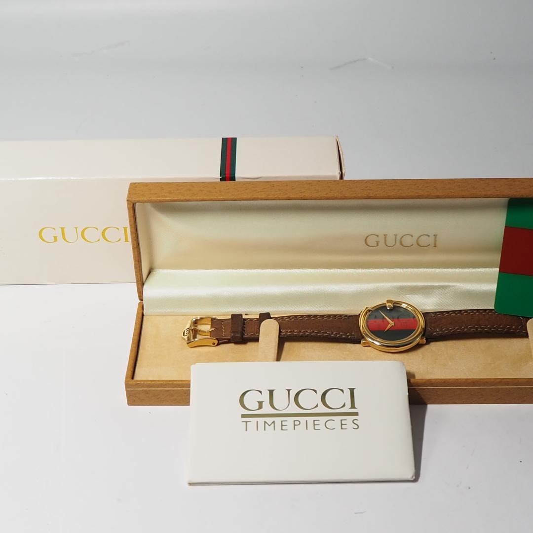 GUCCI Quartz Watch Wristwatch Sherry Line Gold Green Red Women's Authentic