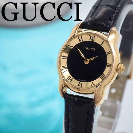 GUCCI 5100L Quartz Watch Wristwatch Gold Black Women's Authentic