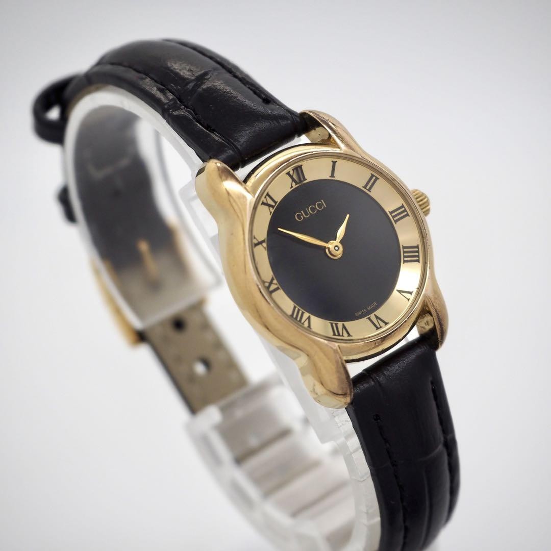 GUCCI 5100L Quartz Watch Wristwatch Gold Black Women's Authentic