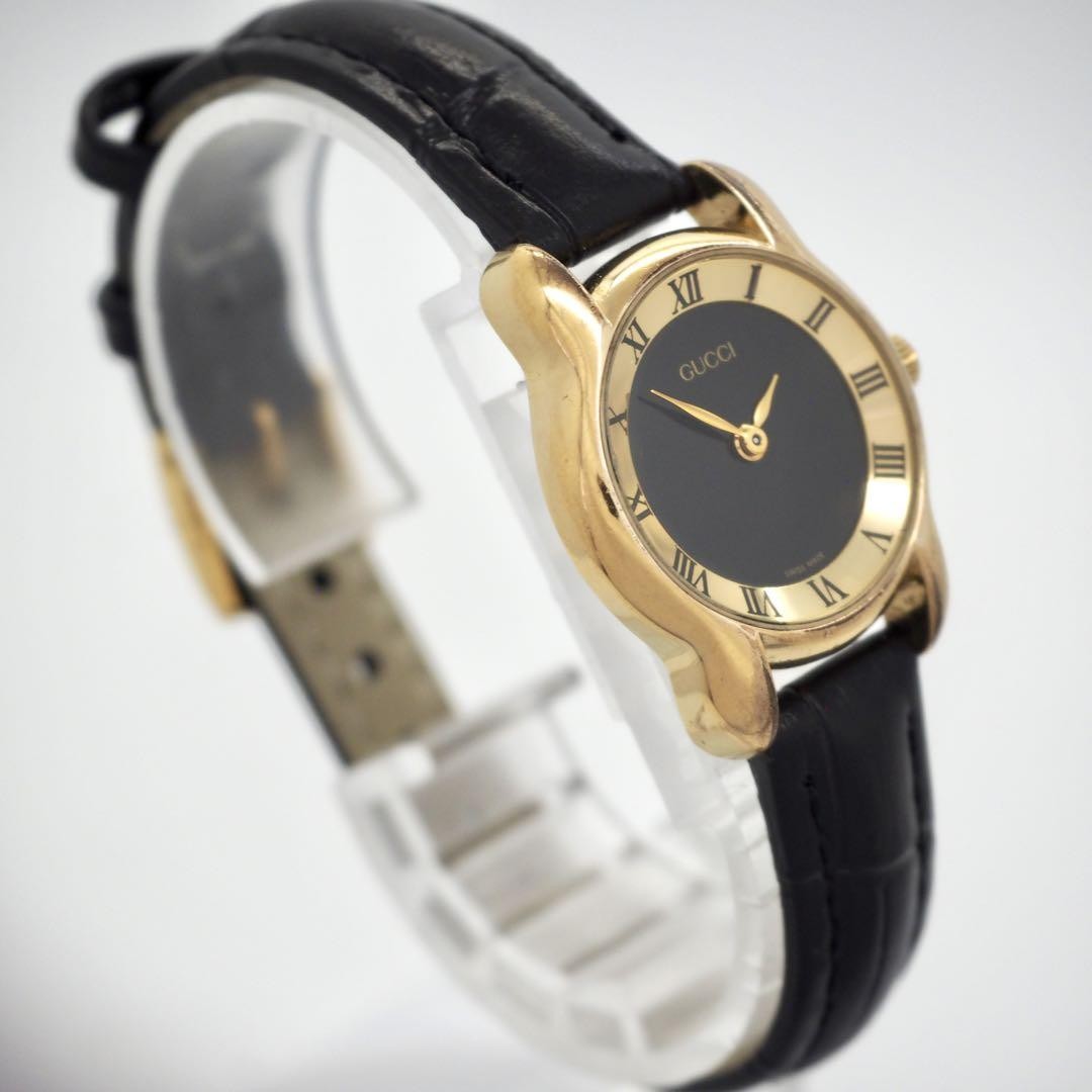 GUCCI 5100L Quartz Watch Wristwatch Gold Black Women's Authentic