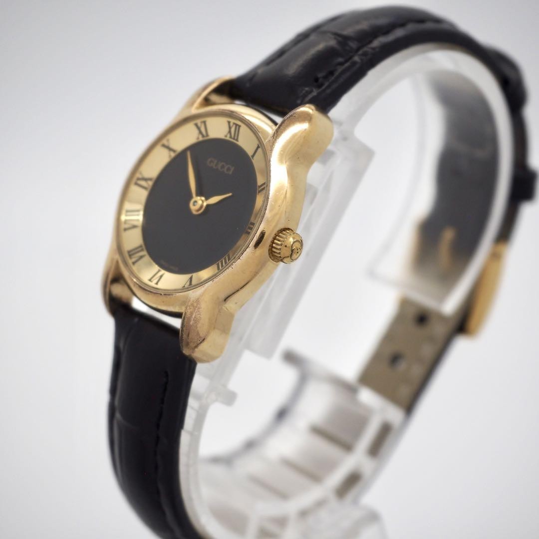 GUCCI 5100L Quartz Watch Wristwatch Gold Black Women's Authentic