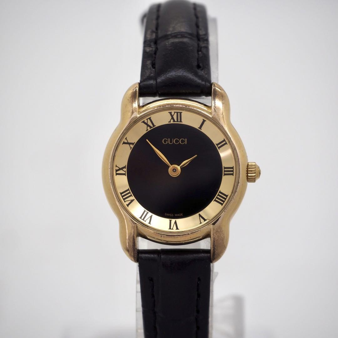 GUCCI 5100L Quartz Watch Wristwatch Gold Black Women's Authentic