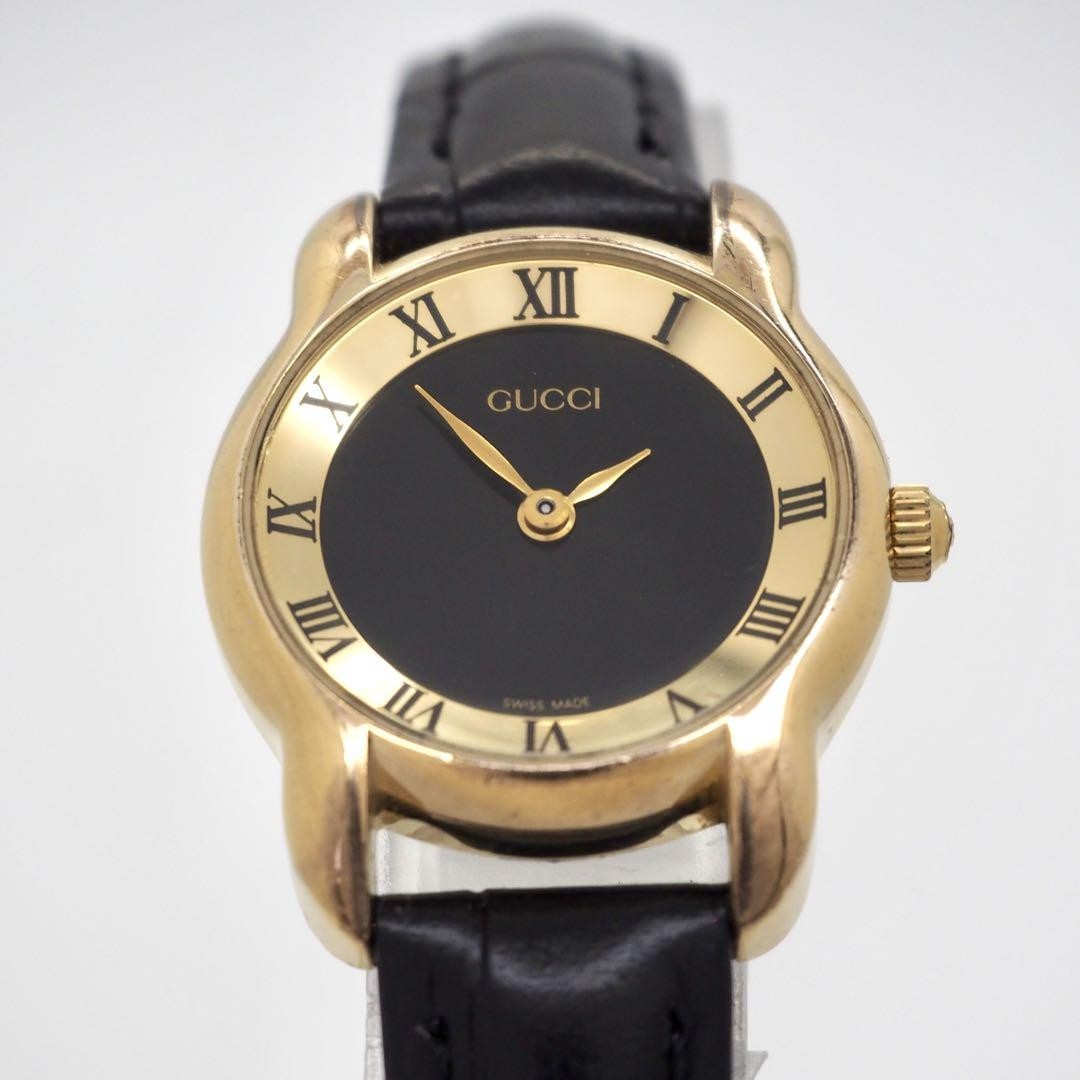 GUCCI 5100L Quartz Watch Wristwatch Gold Black Women's Authentic