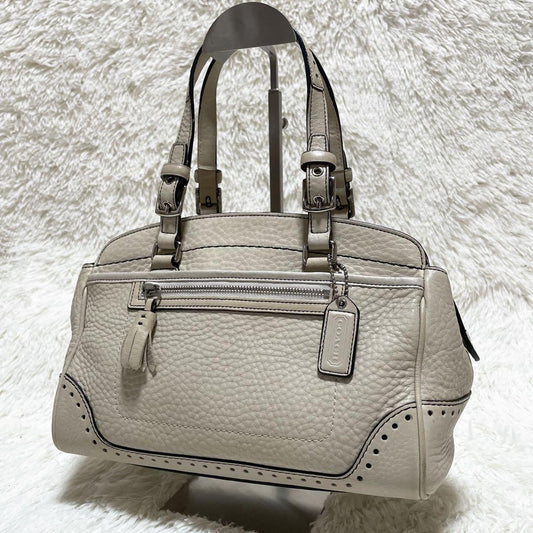 COACH Hand Bag Tote Purse Leather White Cream Authentic