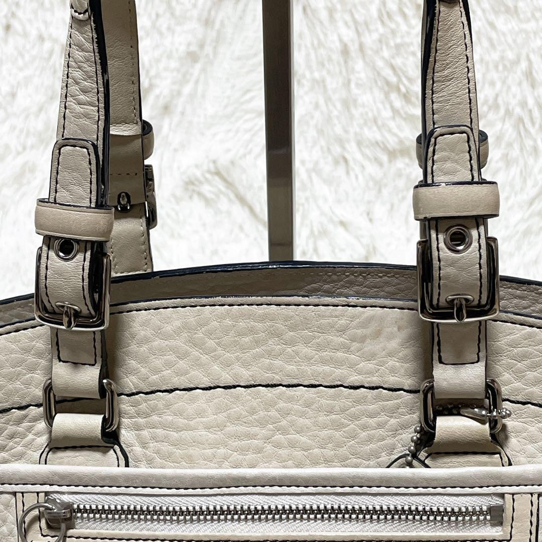 COACH Hand Bag Tote Purse Leather White Cream Authentic