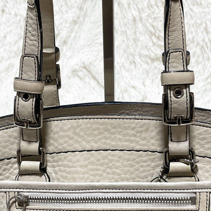 COACH Hand Bag Tote Purse Leather White Cream Authentic