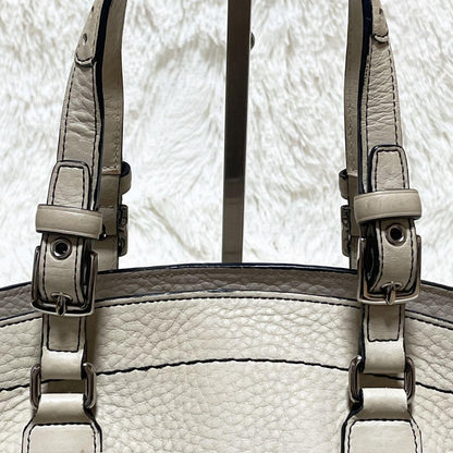 COACH Hand Bag Tote Purse Leather White Cream Authentic