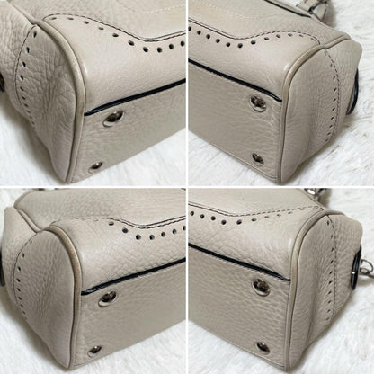 COACH Hand Bag Tote Purse Leather White Cream Authentic