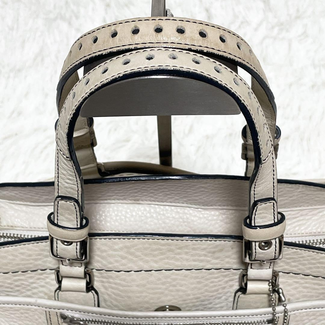 COACH Hand Bag Tote Purse Leather White Cream Authentic