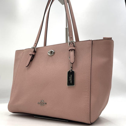 COACH Hand Bag Tote Purse Turn Lock Leather Pink Authentic