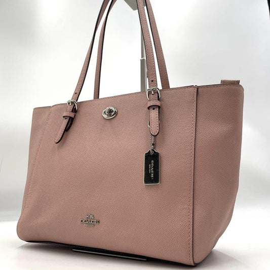 COACH Hand Bag Tote Purse Turn Lock Leather Pink Authentic
