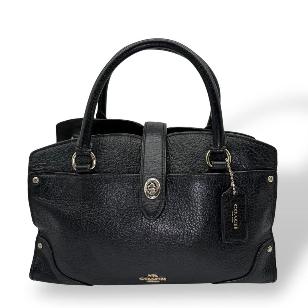 COACH Hand Shoulder Bag Tote Purse 2way 37779 Leather Black Authentic