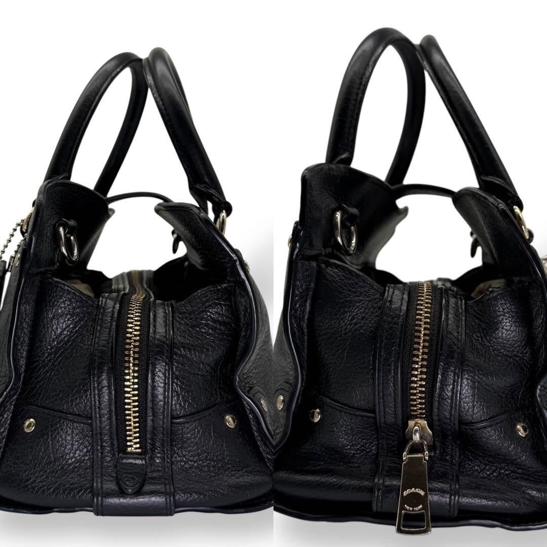 COACH Hand Shoulder Bag Tote Purse 2way 37779 Leather Black Authentic