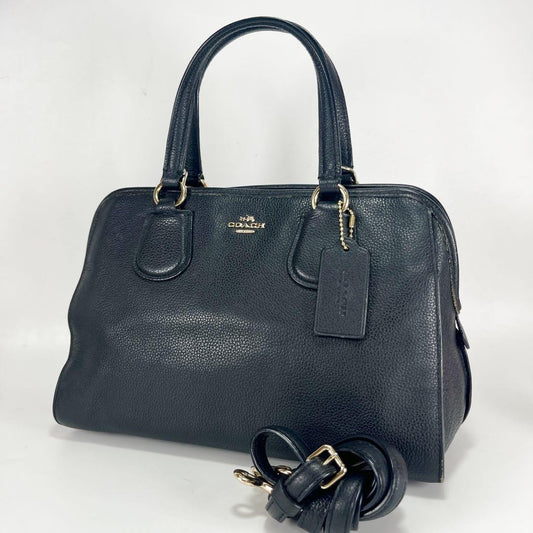COACH Hand Shoulder Bag Tote Purse 2way Leather Black Authentic