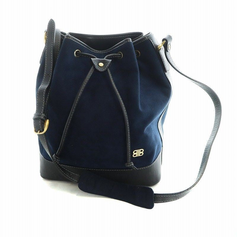 BALENCIAGA Shoulder Bag Purse BB Suede Navy Authentic