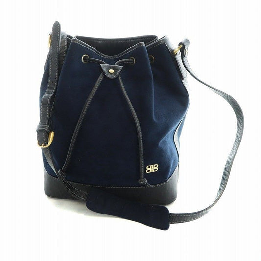 BALENCIAGA Shoulder Bag Purse BB Suede Navy Authentic