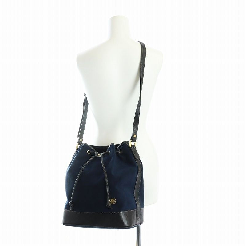 BALENCIAGA Shoulder Bag Purse BB Suede Navy Authentic