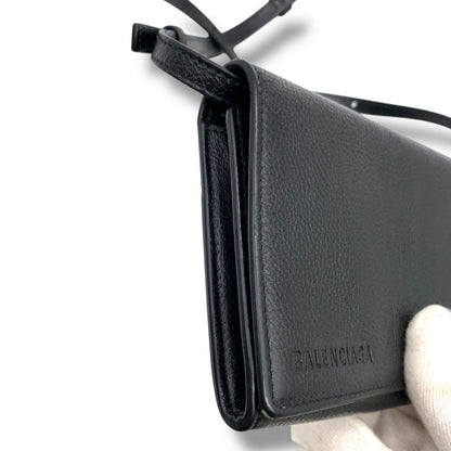 BALENCIAGA Shoulder Bag Purse Leather Black Authentic