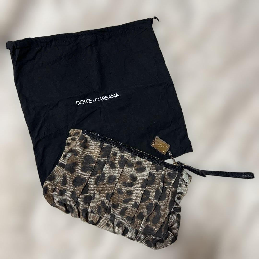 Dolce & Gabbana Clutch Bag Second Bag Leopard Brown Authentic