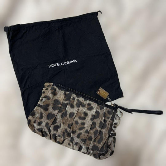 Dolce & Gabbana Clutch Bag Second Bag Leopard Brown Authentic