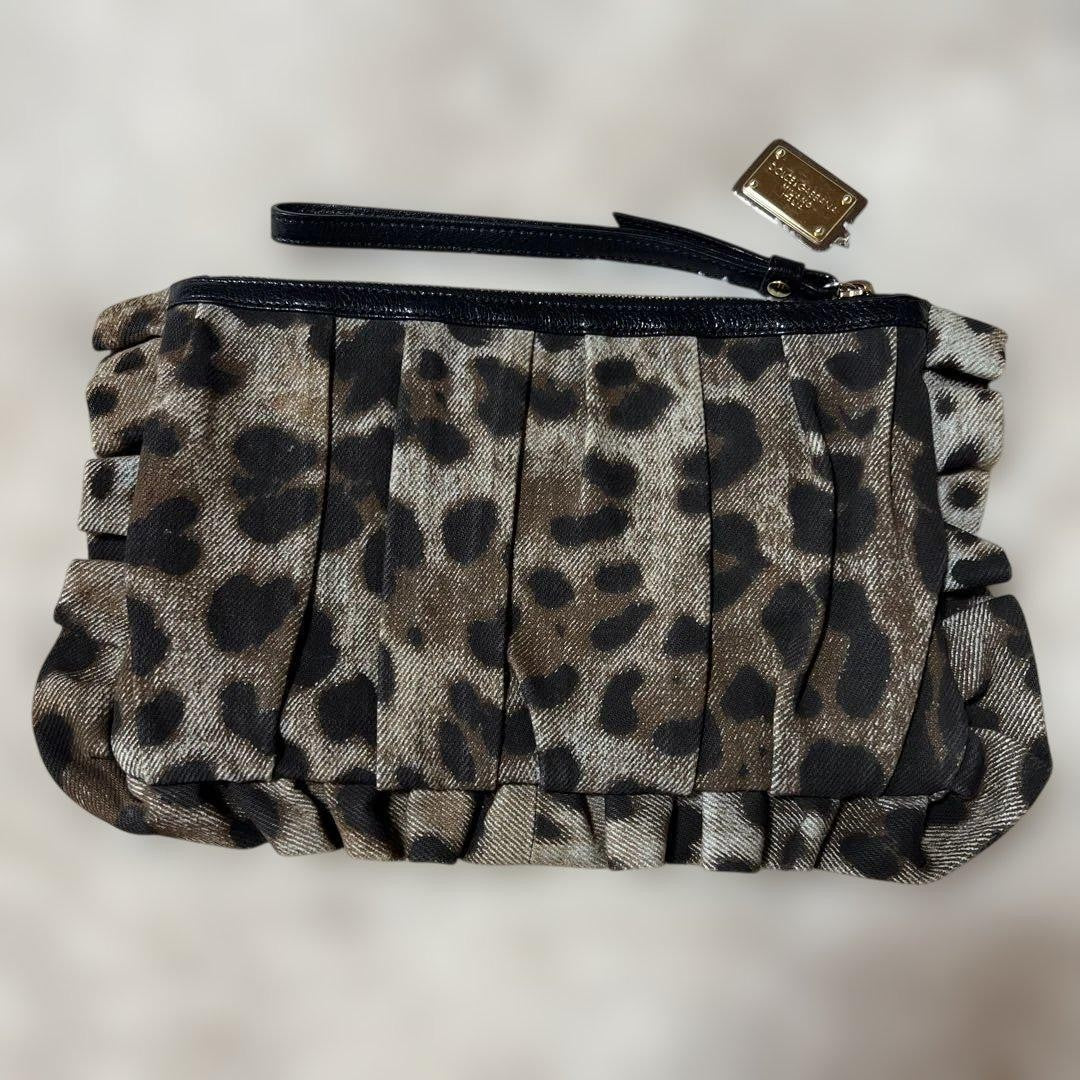 Dolce & Gabbana Clutch Bag Second Bag Leopard Brown Authentic