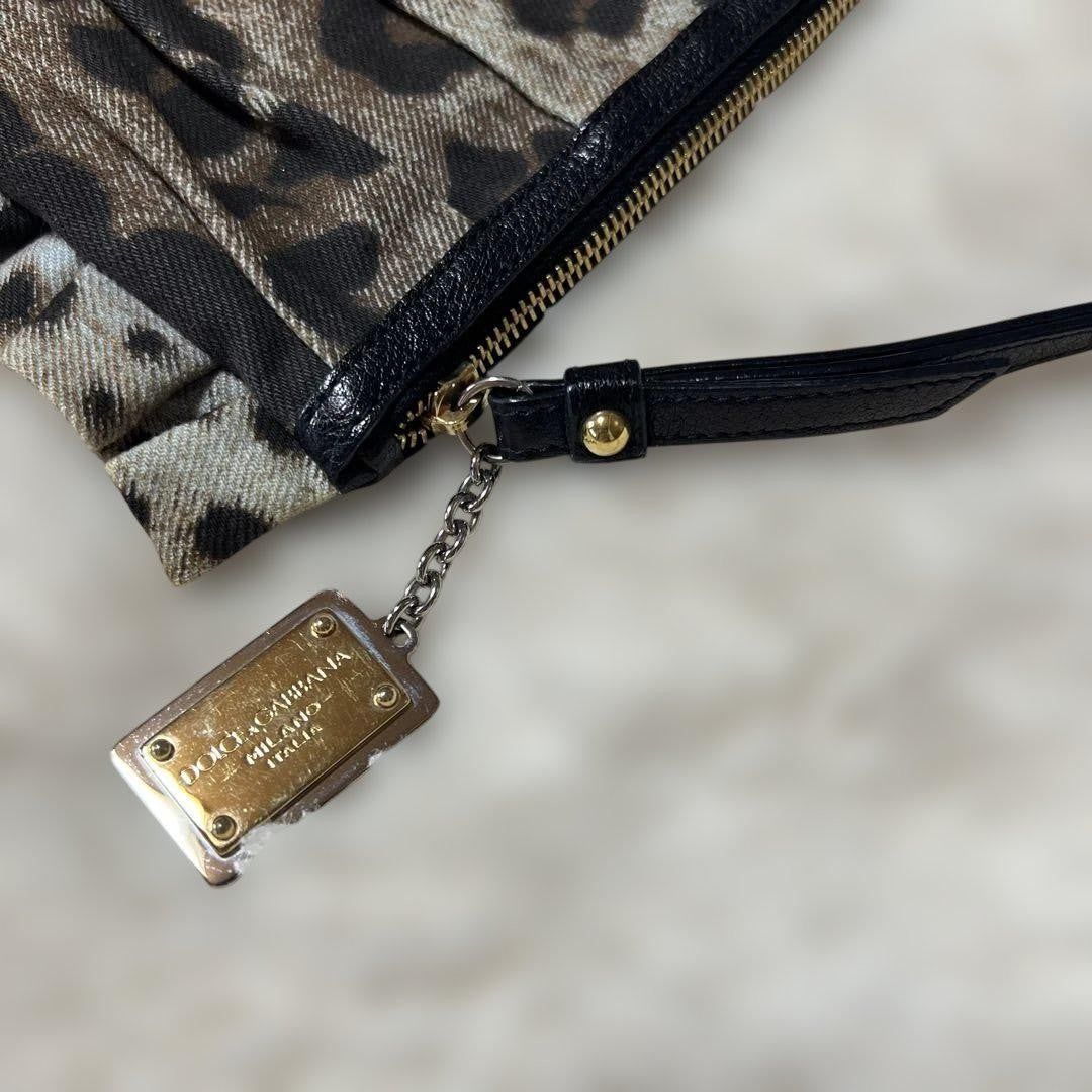 Dolce & Gabbana Clutch Bag Second Bag Leopard Brown Authentic