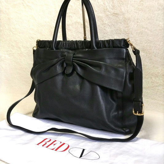 Red Valentino Hand Shoulder Bag Tote Purse 2way Leather Black Authentic