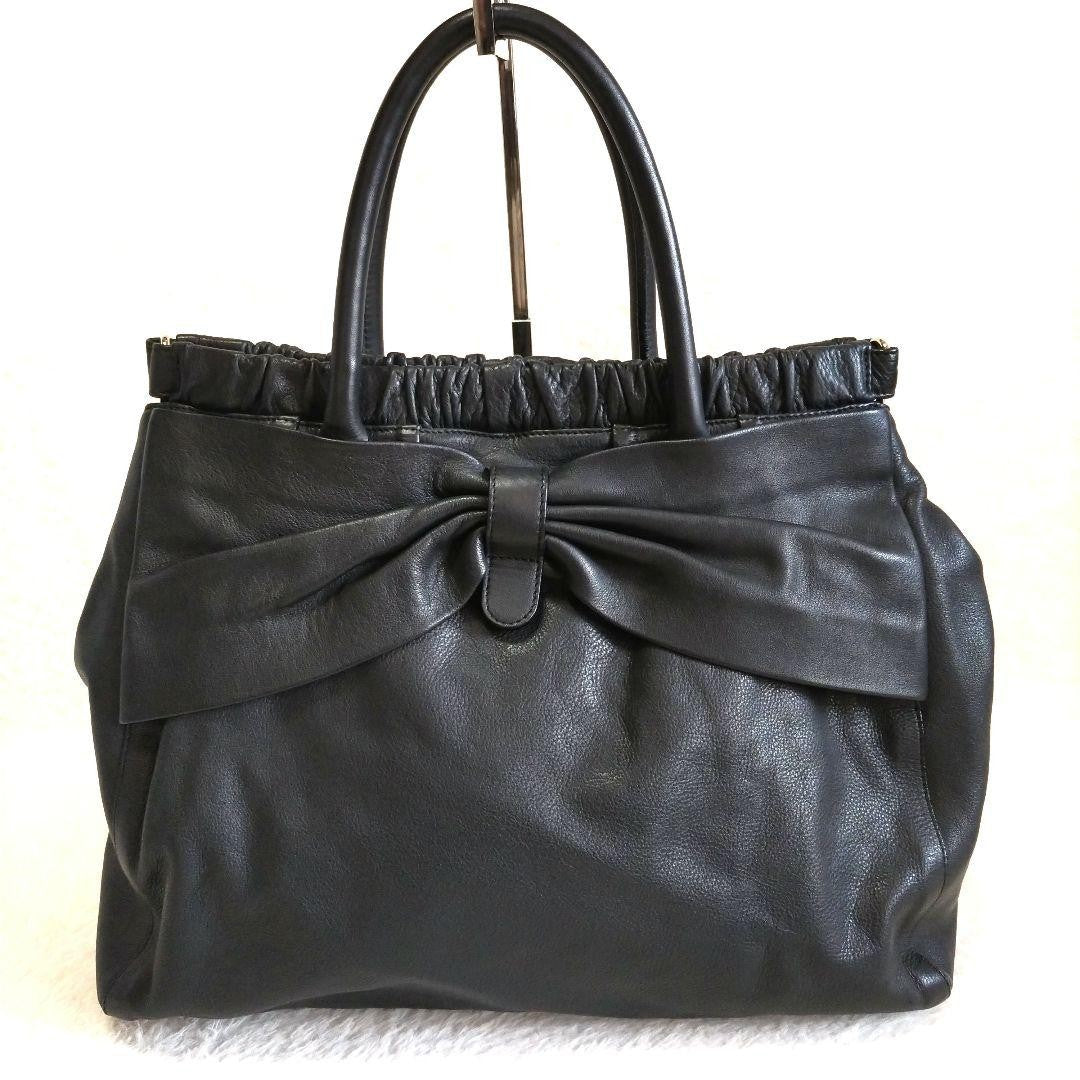 Red Valentino Hand Shoulder Bag Tote Purse 2way Leather Black Authentic
