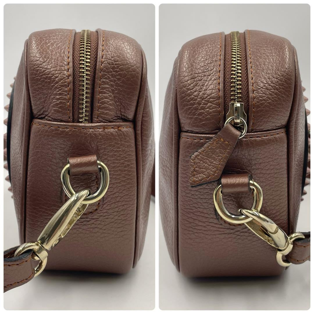 Valentino Garavani Shoulder Bag Purse Studs Logo Leather Brown Authentic