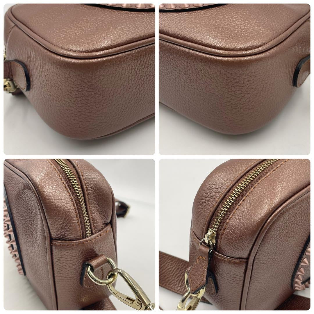 Valentino Garavani Shoulder Bag Purse Studs Logo Leather Brown Authentic