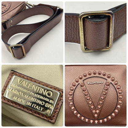 Valentino Garavani Shoulder Bag Purse Studs Logo Leather Brown Authentic