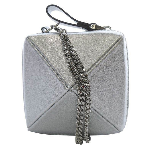 Valentino Garavani Shoulder Bag Purse Rockstuds Chain Leather Silver Authentic