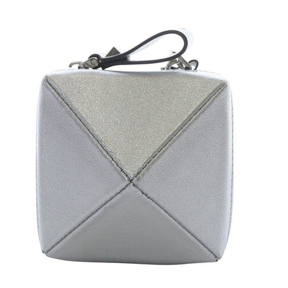 Valentino Garavani Shoulder Bag Purse Rockstuds Chain Leather Silver Authentic