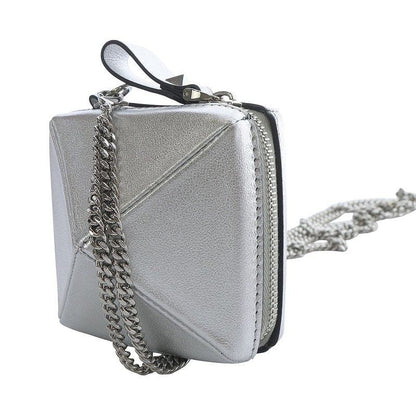 Valentino Garavani Shoulder Bag Purse Rockstuds Chain Leather Silver Authentic