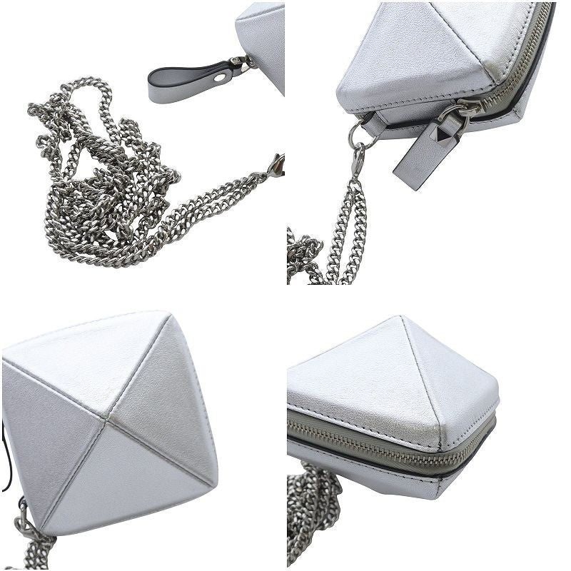 Valentino Garavani Shoulder Bag Purse Rockstuds Chain Leather Silver Authentic