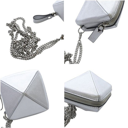 Valentino Garavani Shoulder Bag Purse Rockstuds Chain Leather Silver Authentic
