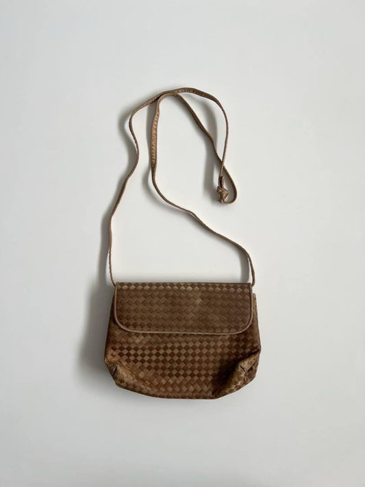 BOTTEGA VENETA Shoulder Bag Purse Intrecciato Suede Leather Beige Authentic