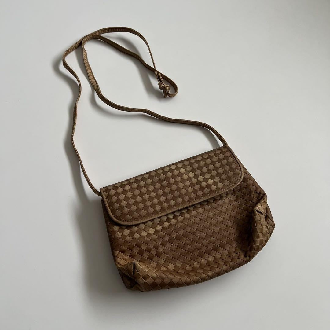 BOTTEGA VENETA Shoulder Bag Purse Intrecciato Suede Leather Beige Authentic