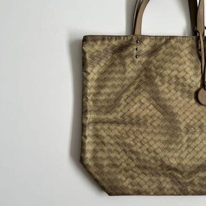 BOTTEGA VENETA Hand Bag Tote Purse Intrecciato Leather Beige Authentic