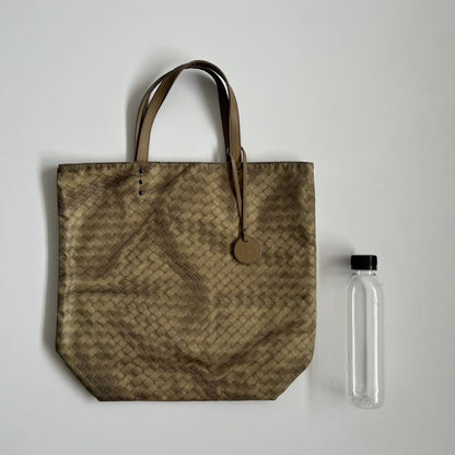 BOTTEGA VENETA Hand Bag Tote Purse Intrecciato Leather Beige Authentic