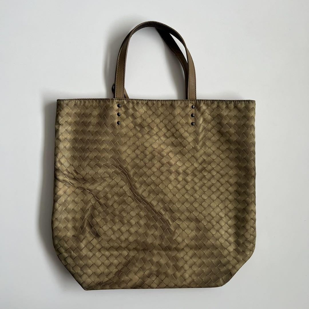 BOTTEGA VENETA Hand Bag Tote Purse Intrecciato Leather Beige Authentic