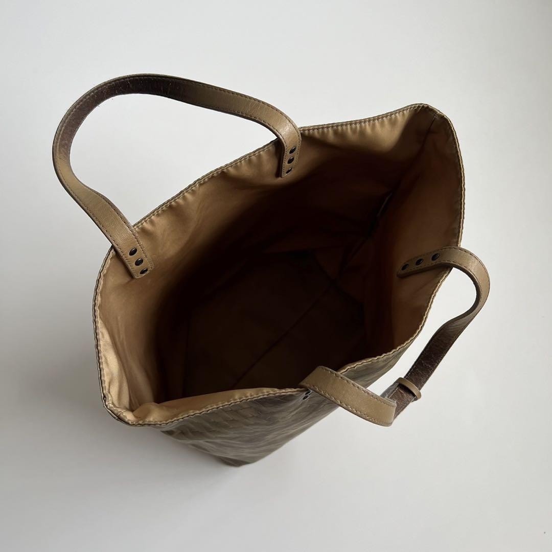 BOTTEGA VENETA Hand Bag Tote Purse Intrecciato Leather Beige Authentic
