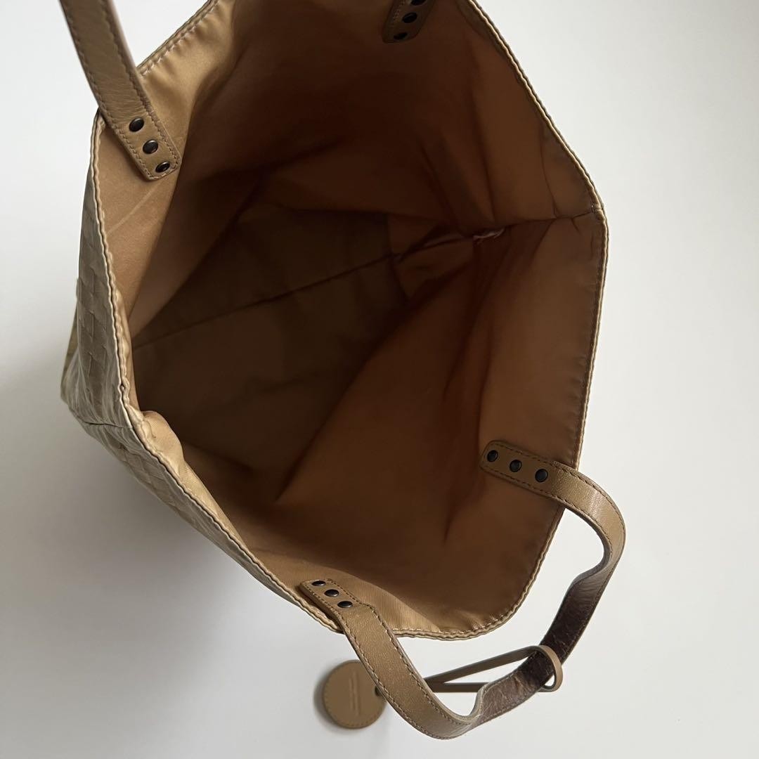 BOTTEGA VENETA Hand Bag Tote Purse Intrecciato Leather Beige Authentic